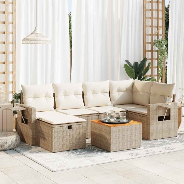 7-Delige Loungeset Met Kussens Poly Rattan - Afbeelding 13