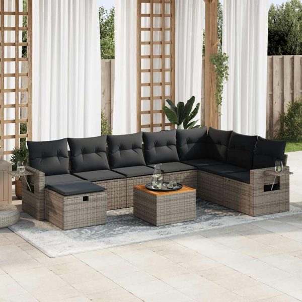 9-Delige Loungeset Met Kussens Poly Rattan - Afbeelding 16