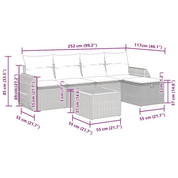 6-Delige Loungeset Met Kussens Poly Rattan - Afbeelding 12