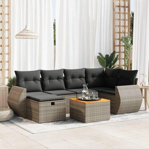 7-Delige Loungeset Met Kussens Poly Rattan - Afbeelding 13