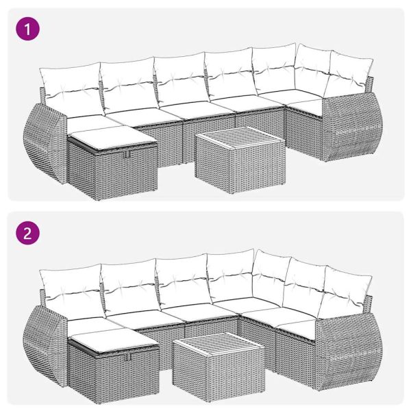 8-Delige Loungeset Met Kussens Poly Rattan - Afbeelding 12