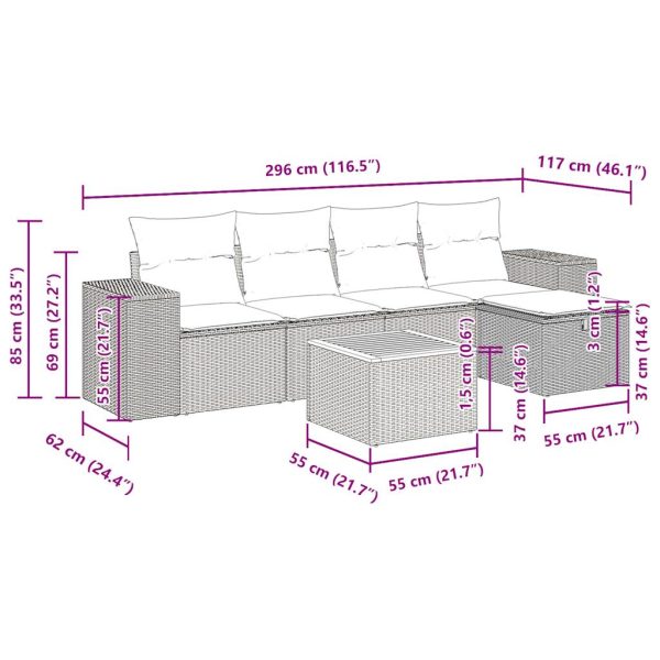 6-Delige Loungeset Met Kussens Poly Rattan - Afbeelding 12