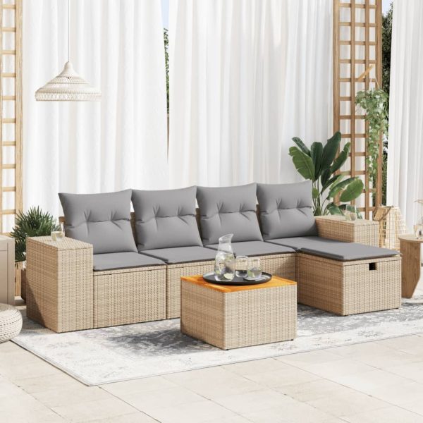 6-Delige Loungeset Met Kussens Poly Rattan - Afbeelding 14