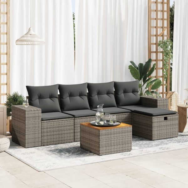 6-Delige Loungeset Met Kussens Poly Rattan - Afbeelding 15