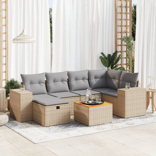 7-Delige Loungeset Met Kussens Poly Rattan - Afbeelding 13