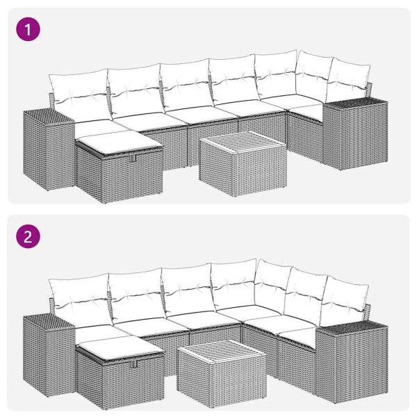 8-Delige Loungeset Met Kussens Poly Rattan - Afbeelding 10