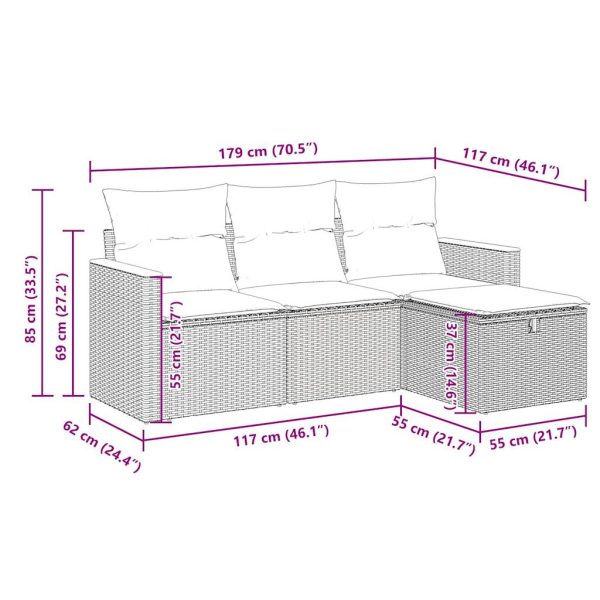 4-Delige Loungeset Met Kussens Poly Rattan - Afbeelding 12