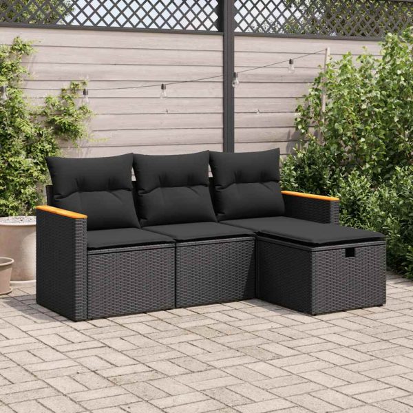 4-Delige Loungeset Met Kussens Poly Rattan