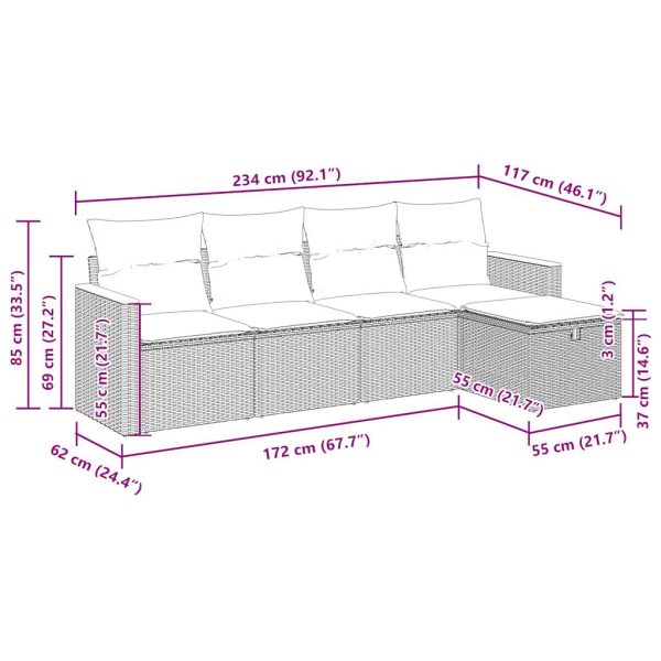 Loungeset Met Kussens Poly Rattan - Afbeelding 12