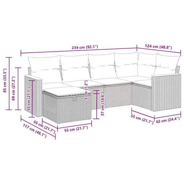 Loungeset Met Kussens Poly Rattan - Afbeelding 11