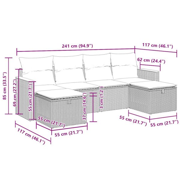 6-Delige Loungeset Met Kussens Poly Rattan - Afbeelding 12