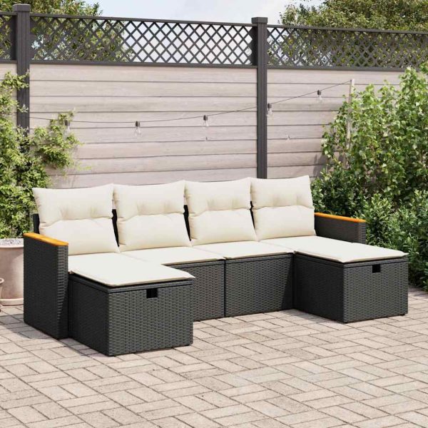 6-Delige Loungeset Met Kussens Poly Rattan - Afbeelding 13