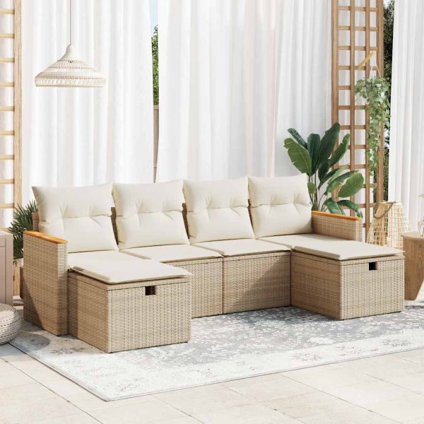 6-Delige Loungeset Met Kussens Poly Rattan - Afbeelding 14