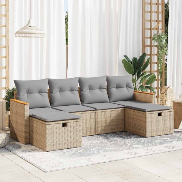 6-Delige Loungeset Met Kussens Poly Rattan - Afbeelding 16