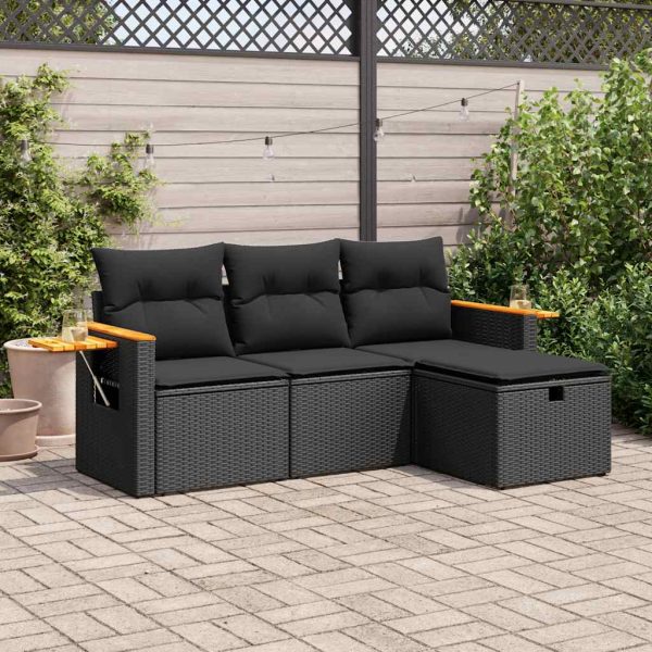 4-Delige Loungeset Met Kussens Poly Rattan