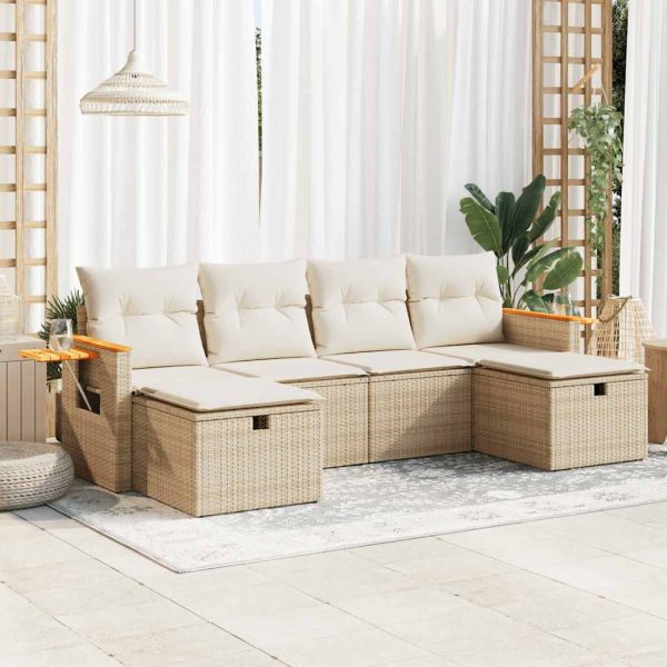 6-Delige Loungeset Met Kussens Poly Rattan - Afbeelding 13