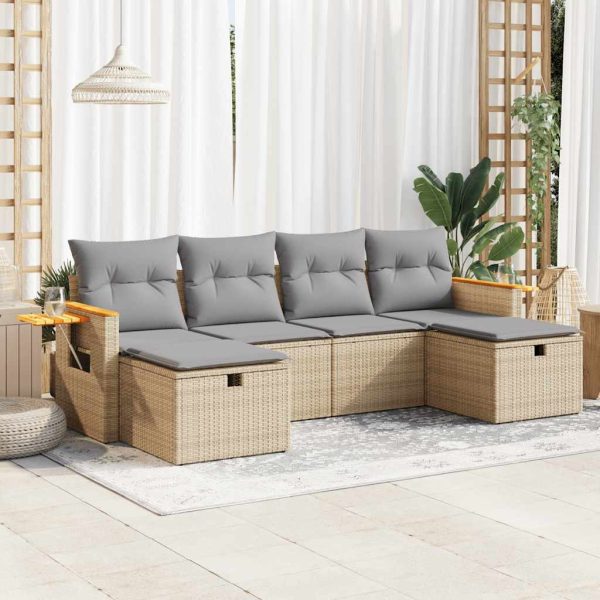 6-Delige Loungeset Met Kussens Poly Rattan - Afbeelding 16