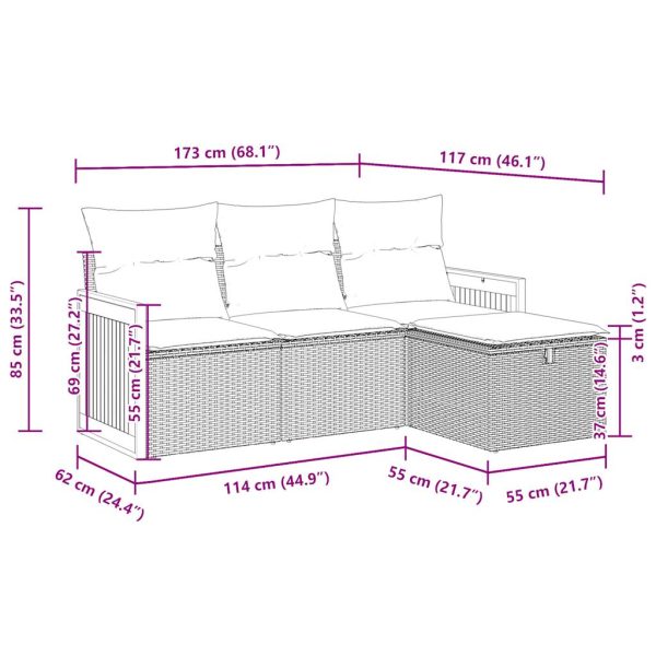 4-Delige Loungeset Met Kussens Poly Rattan - Afbeelding 12