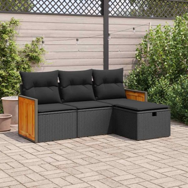 4-Delige Loungeset Met Kussens Poly Rattan