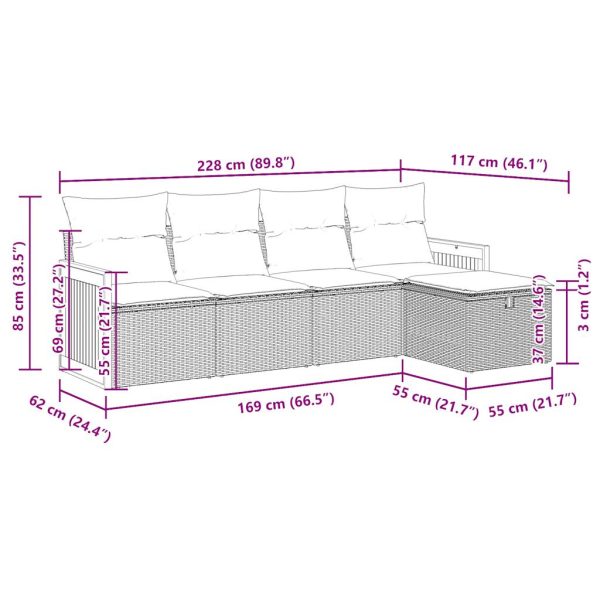 Loungeset Met Kussens Poly Rattan - Afbeelding 12