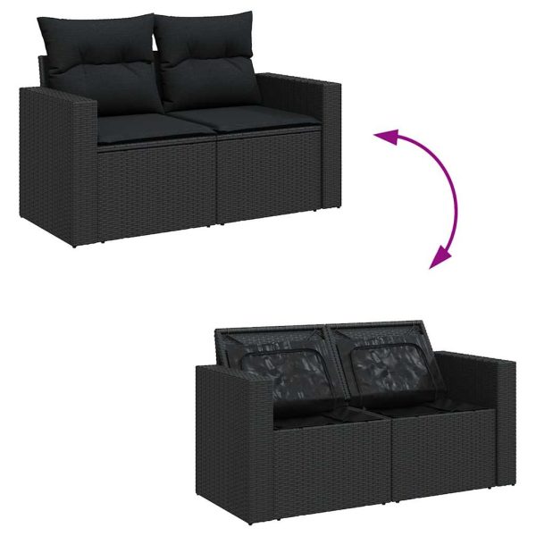 11-Delige Loungeset Met Kussens Poly Rattan Zwart - Afbeelding 9