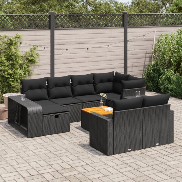 11-Delige Loungeset Met Kussens Poly Rattan Zwart