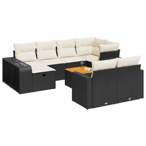 11-Delige Loungeset Met Kussens Poly Rattan Zwart - Afbeelding 2