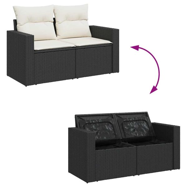 11-Delige Loungeset Met Kussens Poly Rattan Zwart - Afbeelding 9