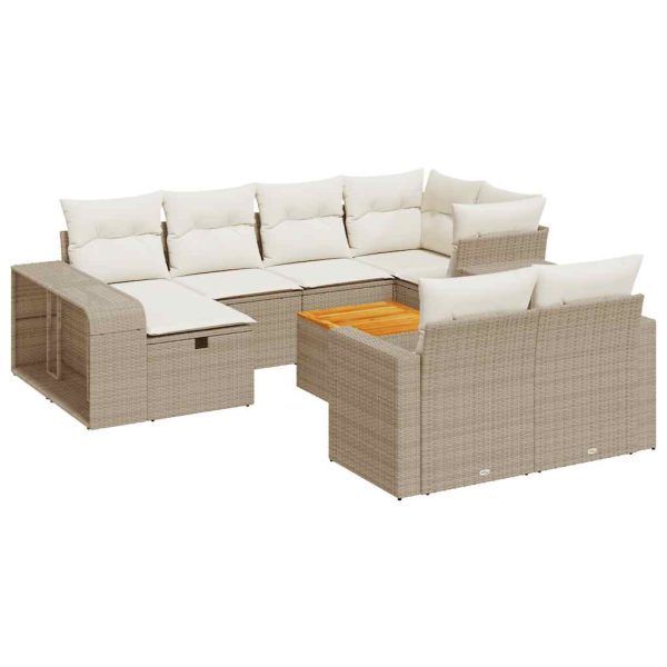 11-Delige Tuinset Met Kussens Poly Rattan Beige - Afbeelding 2