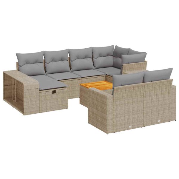 11-Delige Tuinset Met Kussens Poly Rattan Beige - Afbeelding 2