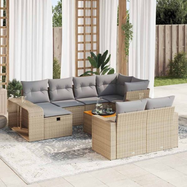 11-Delige Tuinset Met Kussens Poly Rattan Beige