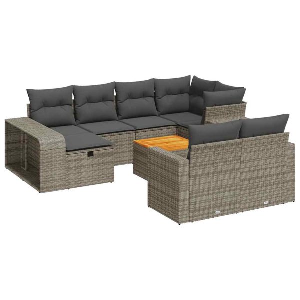 11-Delige Loungeset Met Kussens Poly Rattan Grijs - Afbeelding 2