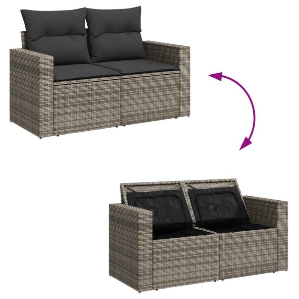 11-Delige Loungeset Met Kussens Poly Rattan Grijs - Afbeelding 9