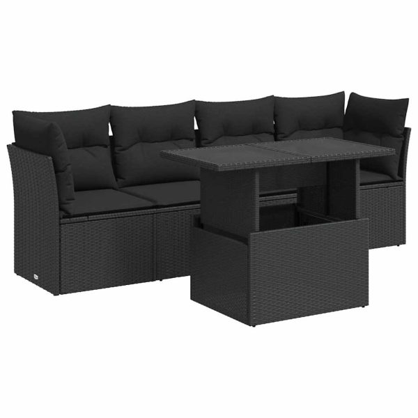 5-Delige Loungeset Met Kussens Poly Rattan - Afbeelding 2