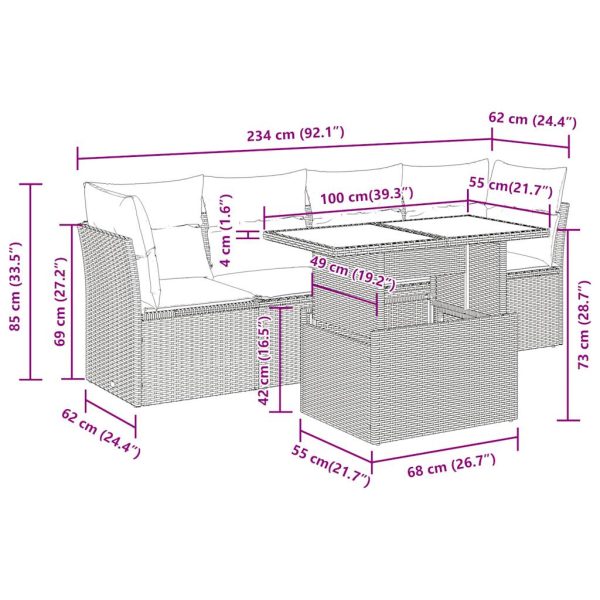 5-Delige Loungeset Met Kussens Poly Rattan - Afbeelding 11