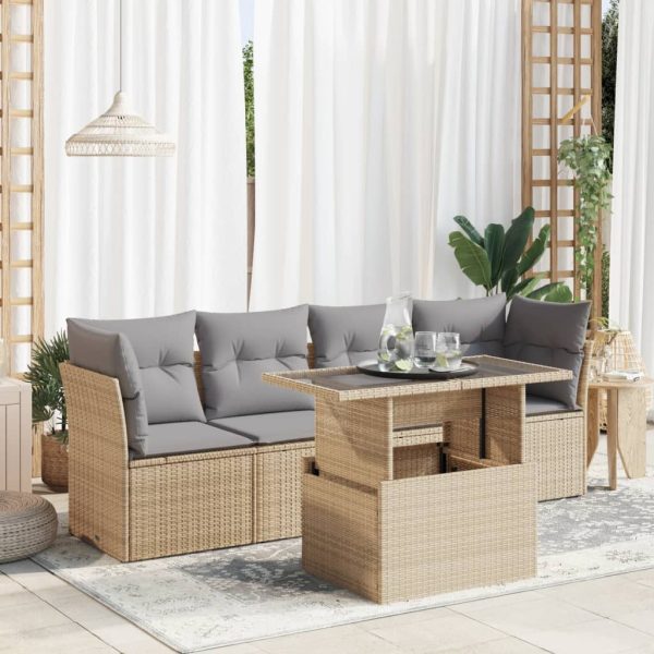 5-Delige Loungeset Met Kussens Poly Rattan - Afbeelding 17