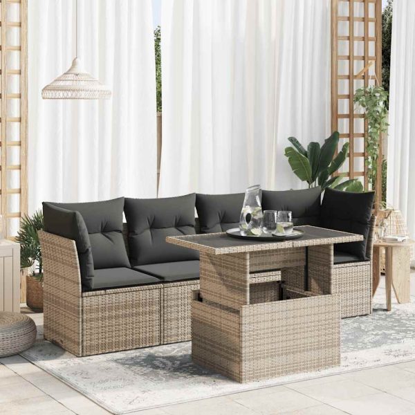 5-Delige Loungeset Met Kussens Poly Rattan - Afbeelding 13