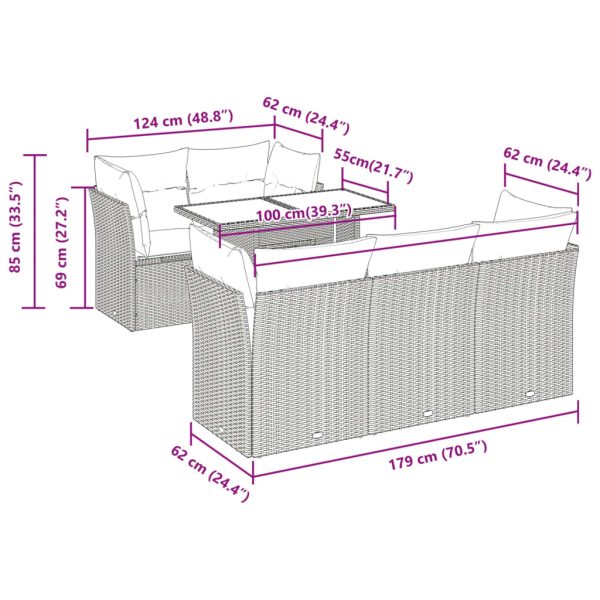 6-Delige Loungeset Met Kussens Poly Rattan - Afbeelding 11