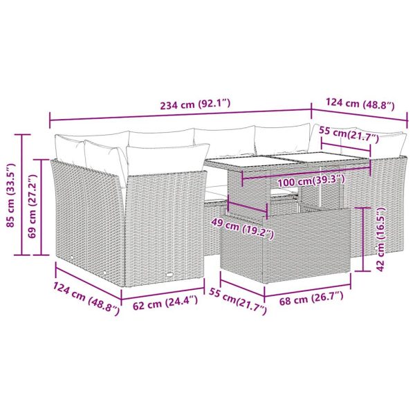 7-Delige Loungeset Met Kussens Poly Rattan - Afbeelding 12