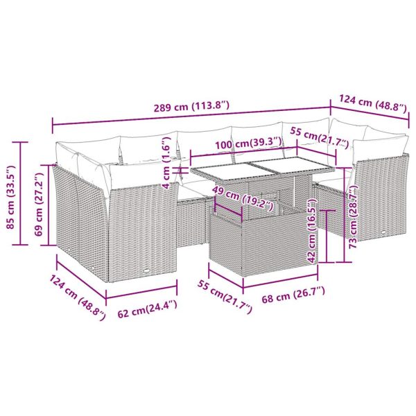 8-Delige Loungeset Met Kussens Poly Rattan - Afbeelding 12