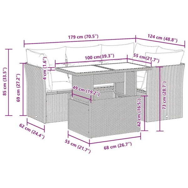 5-Delige Loungeset Met Kussens Poly Rattan - Afbeelding 11