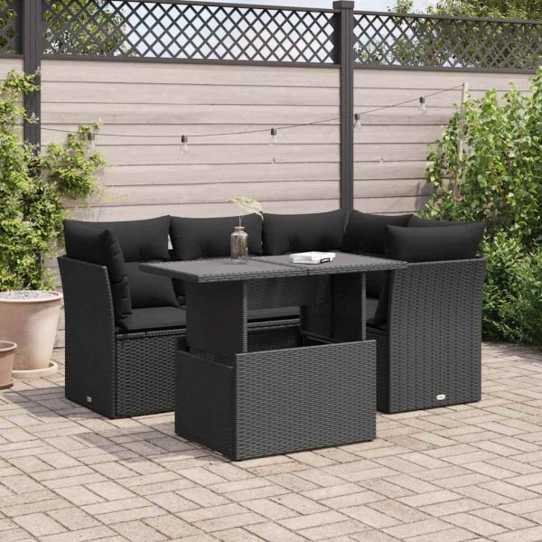 5-Delige Loungeset Met Kussens Poly Rattan