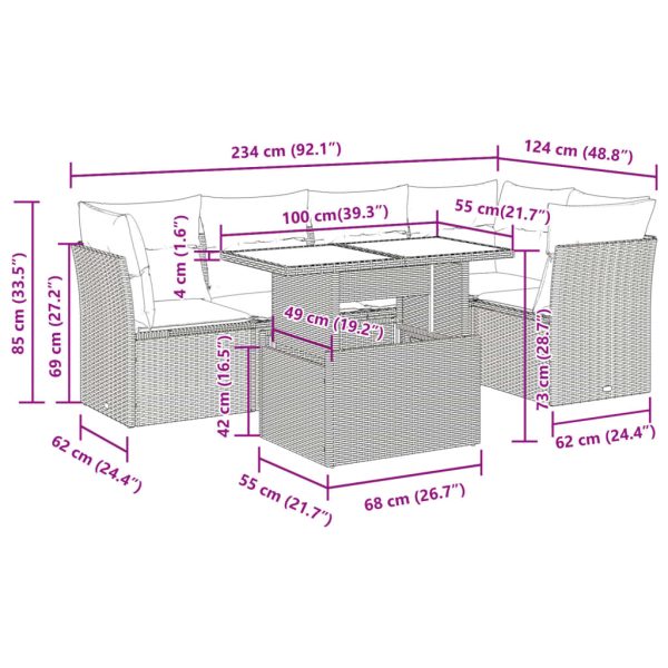 6-Delige Loungeset Met Kussens Poly Rattan - Afbeelding 12