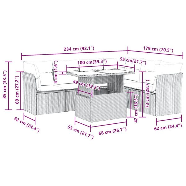 7-Delige Loungeset Met Kussens Poly Rattan - Afbeelding 12