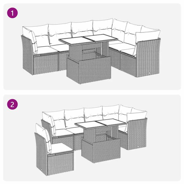 7-Delige Loungeset Met Kussens Poly Rattan - Afbeelding 9