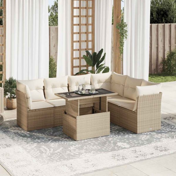 7-Delige Loungeset Met Kussens Poly Rattan - Afbeelding 18