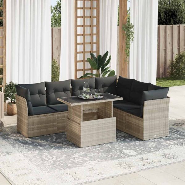 7-Delige Loungeset Met Kussens Poly Rattan - Afbeelding 13