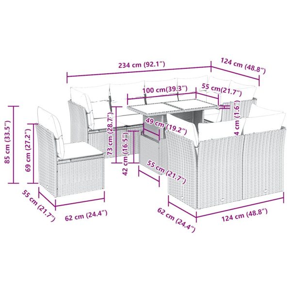 9-Delige Loungeset Met Kussens Poly Rattan - Afbeelding 11