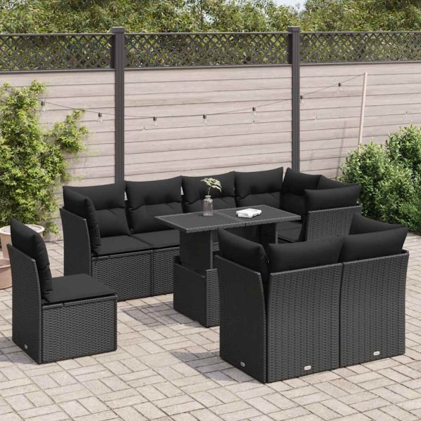 9-Delige Loungeset Met Kussens Poly Rattan