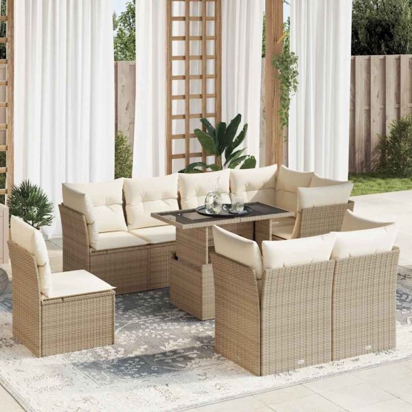 9-Delige Loungeset Met Kussens Poly Rattan - Afbeelding 16